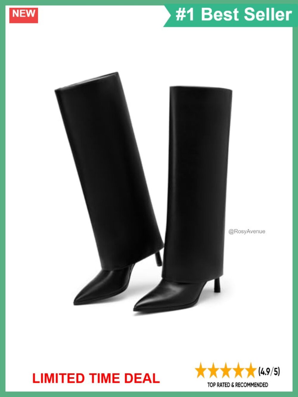 Pointed Toe Fold Over Knee High Stiletto Heel Boots Synthetic Rubber Sole